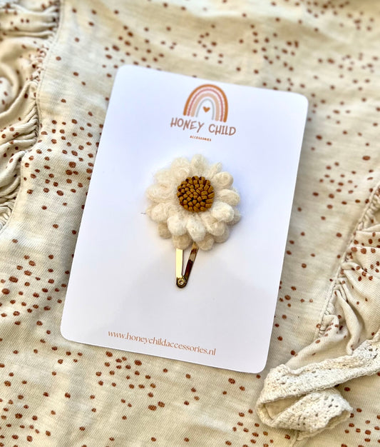 Wool flower hair clips