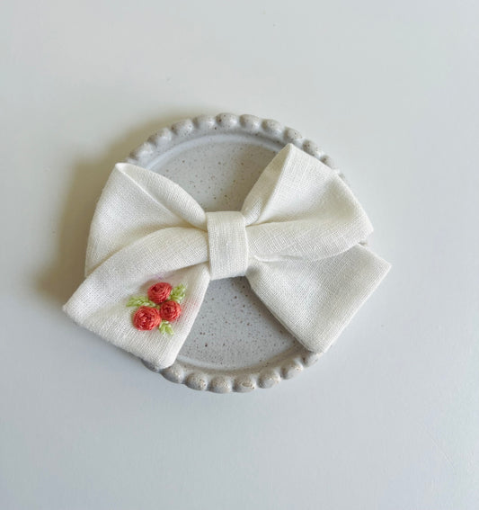 Tess embroidery hair bow/ Large