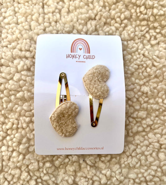 Wool heart hair clips